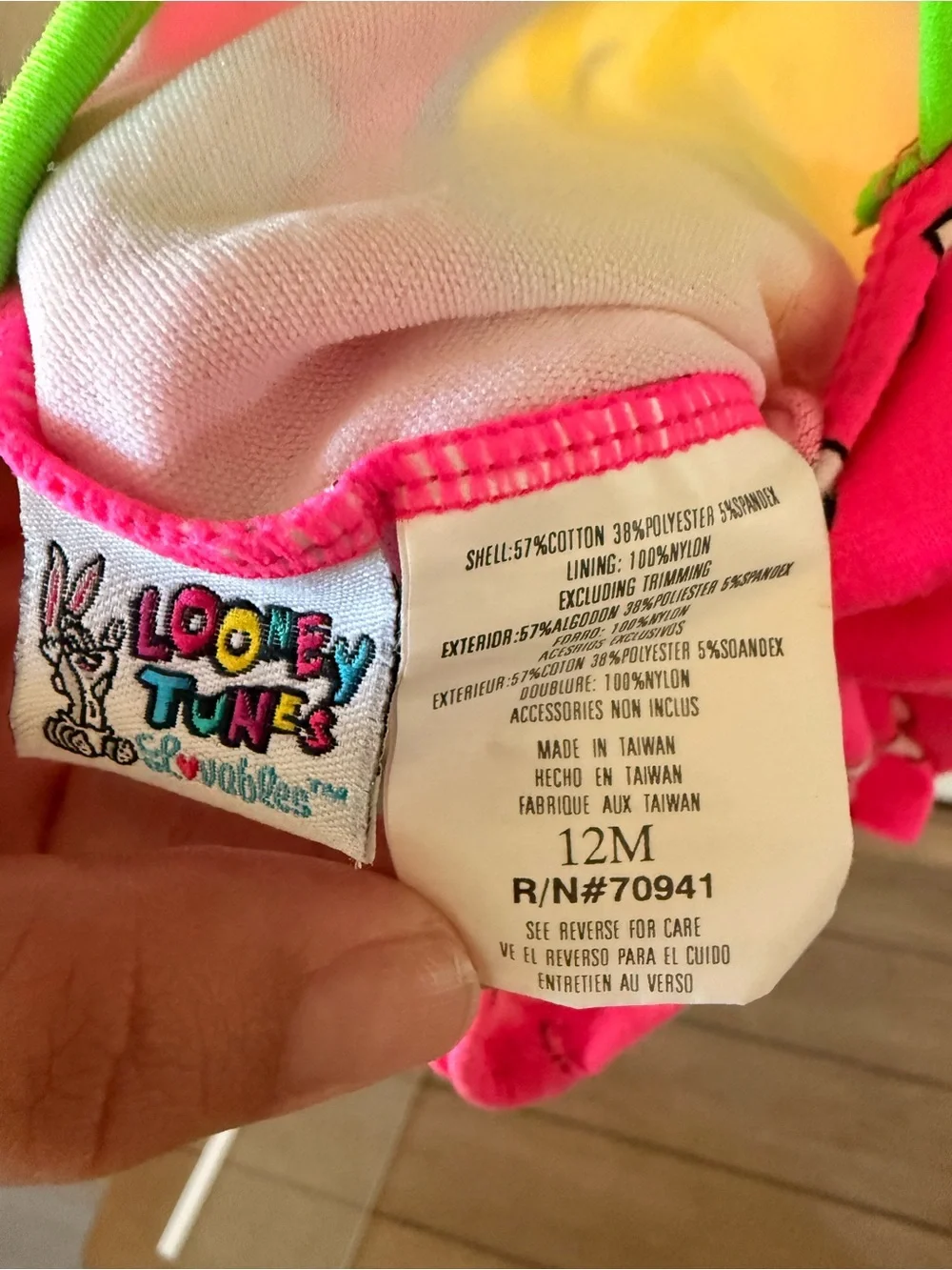 Vintage looney tunes Pink Tweety One-Piece Swim with Neon Green Trim